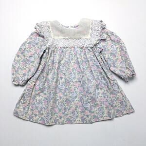Vintage Jo Joe's Fashions Dress Girls Size 24m Yellow Floral Bib Collar